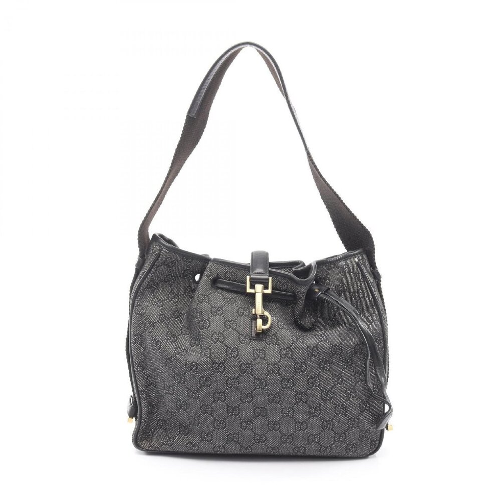 Gucci GG denim shoulder bag piston closure Black